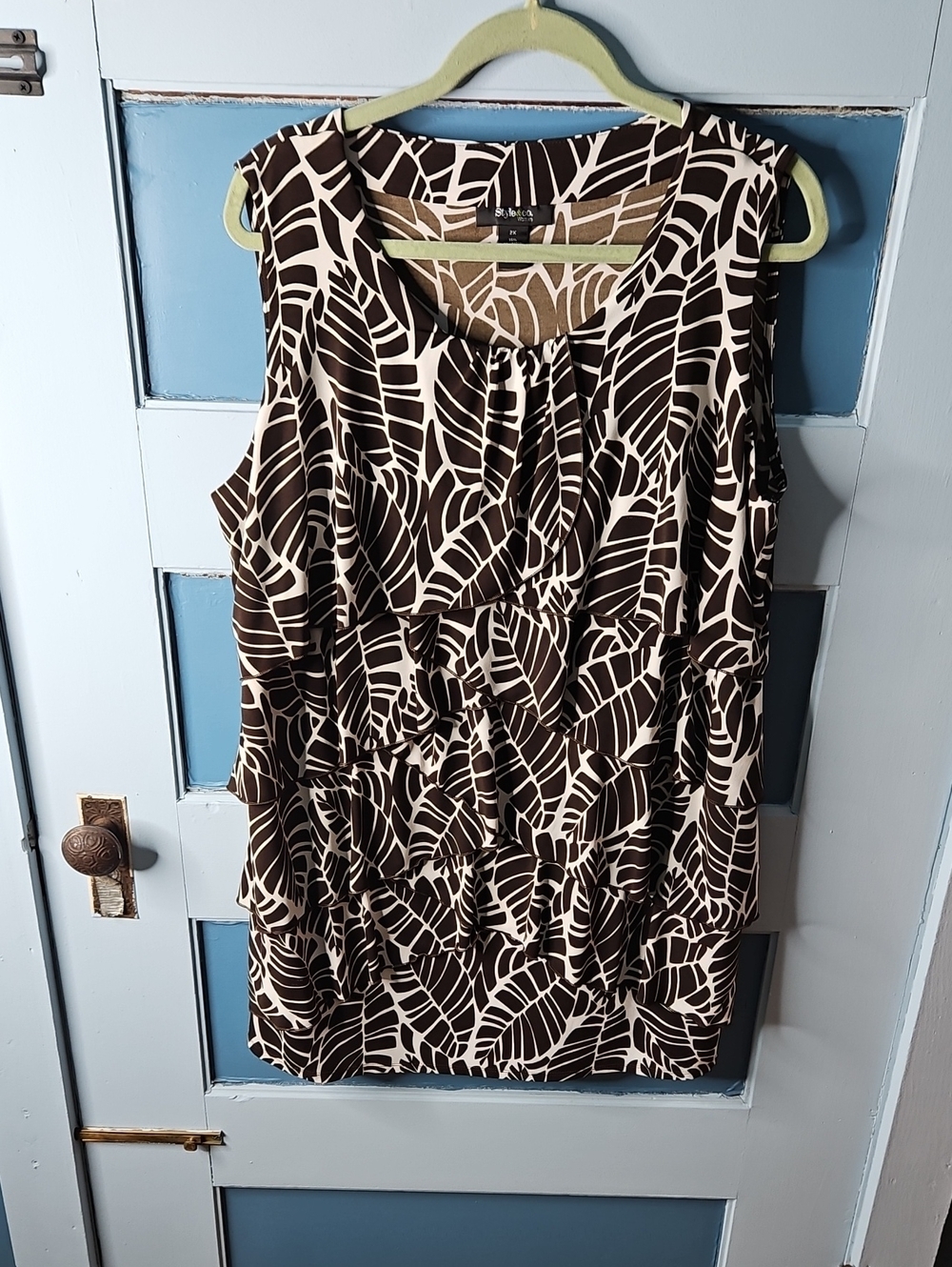 Style & Co. Sleeveless Brown and Cream Leaf-Print Dress 2X